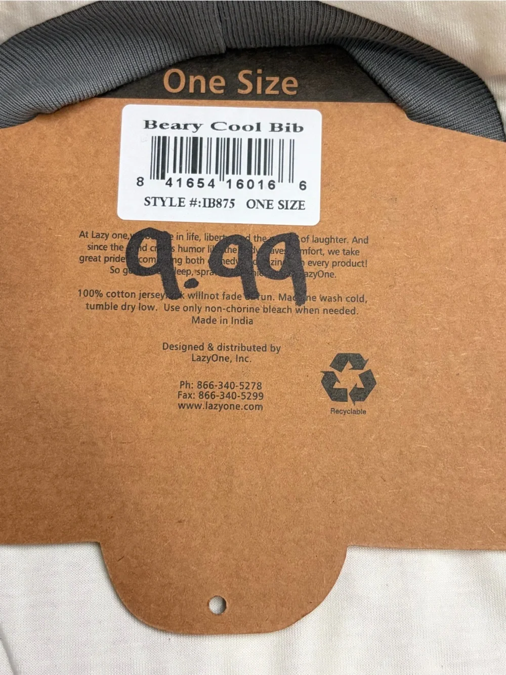 Lazy One White Bib with Bear Wearing Red Sunglasses